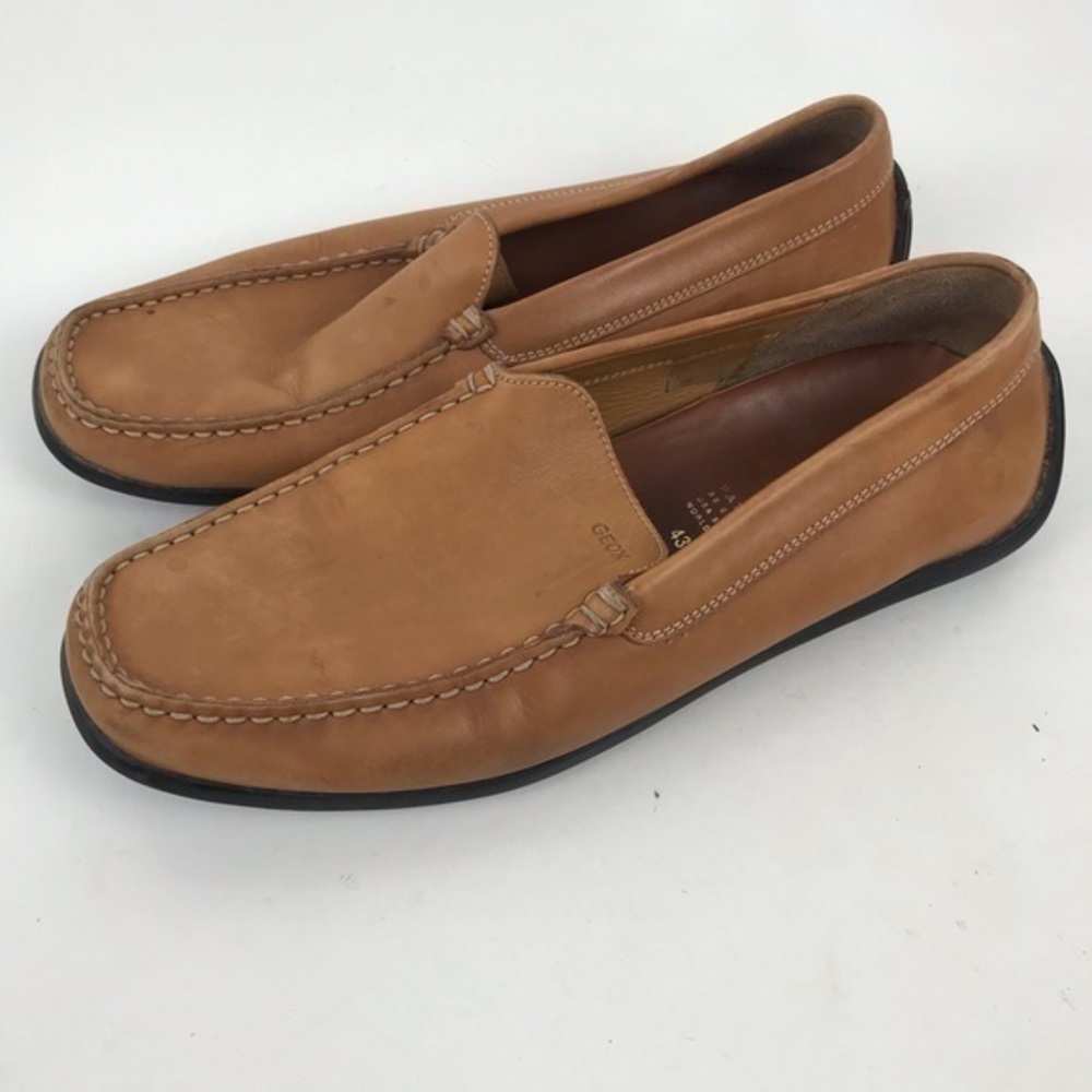 Geox Mens Slip On Shoes Loafers Close Toe Casual  Brown Leather EU 43.5